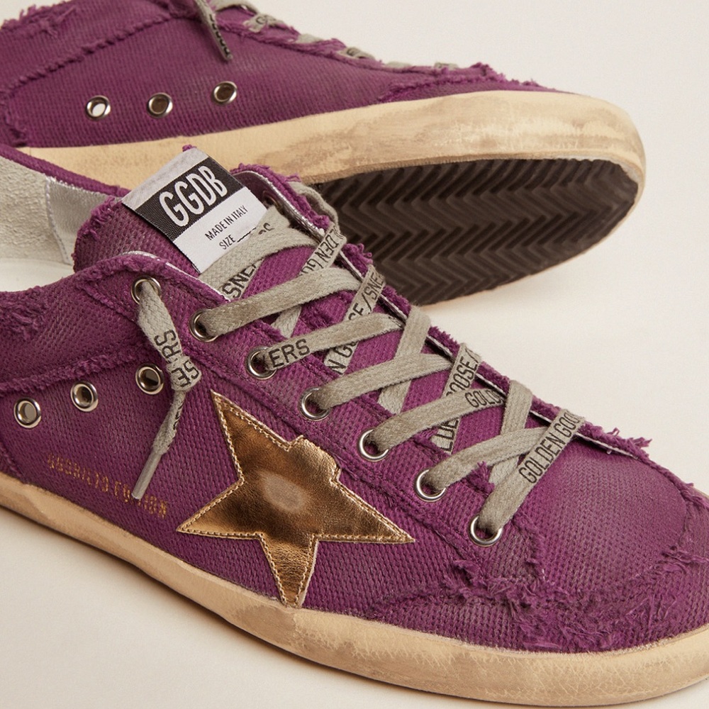 Women's Super-Star LAB sneakers in purple distressed canvas with gold star - Picture 3 of 6